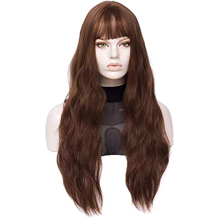 DILLARDS Fvcent 27 Long Curly Full Bang Heat Resistant Hair Replacement Wig (Brown) - Image 5